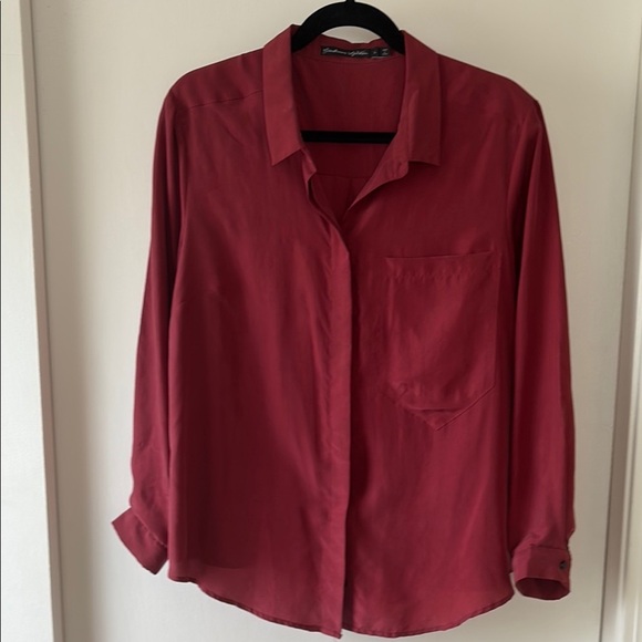 Gudrun Sjoden Red Silk Button Down Blouse L - Picture 1 of 10